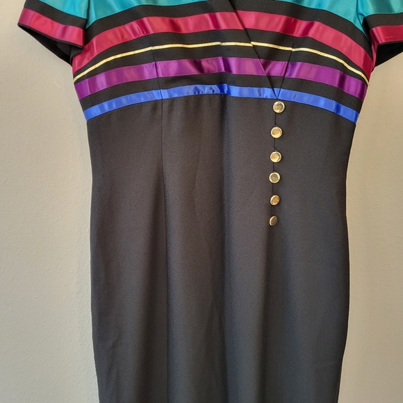VTG Maggy London Evening Party Dress Sz 14 Long Maxi 90s Colorful Satin Stripes - Picture 4 of 15